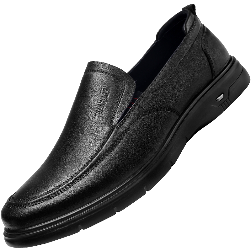 Qiangren Large Size Men's Shoes, Top Layer Cowhide, Extra Large Size Leather Shoes, Slip-On Business Casual Shoes, JDA5128, Black, Size 46