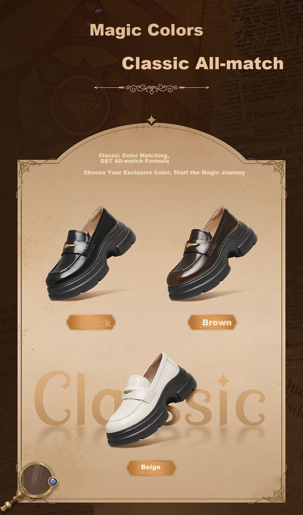 TATA Magic Detective British Platform Loafers Women's Shoes Leather Shoes Flats, Black, Size 36 5