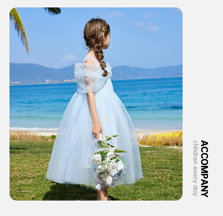 ASK JUNIOR [Detachable Shoulder Strap] Children's Summer Dress, Big Girl Princess Dress, Mesh Vacation Dress 10