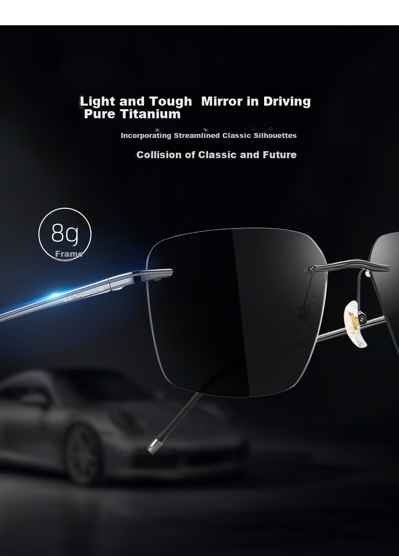 CAPONI Ultra-Light Pure Titanium Sunglasses for Men, Photochromic Polarized Sunglasses, Day And Night Use, UV Protection, Frameless Glasses for Driving 2