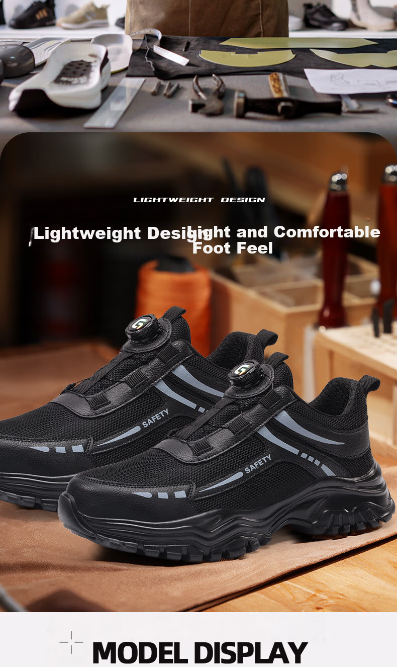 JUNBU Safety Shoes for Men, Steel Toe Cap, Anti-Smashing, Puncture-Resistant, Ultra-Light, Breathable, Soft Sole, Construction Site Work Shoes F039 Size 44 11