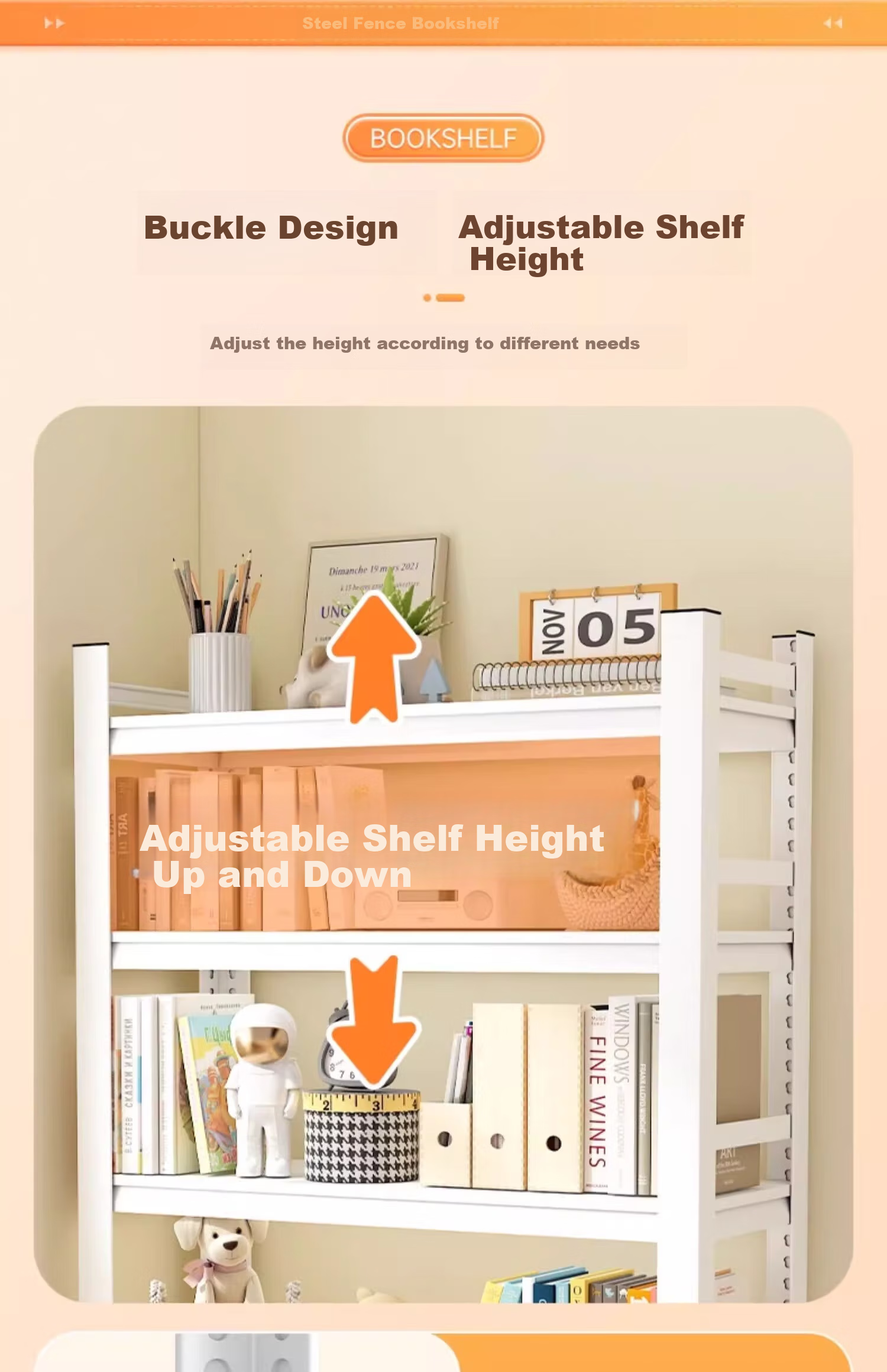 Moxiao Steel Bookshelf, Multi-Tier Floor-Standing, for Home And Student Use, Living Room Storage, Book Rack, White, 80*40*160 5