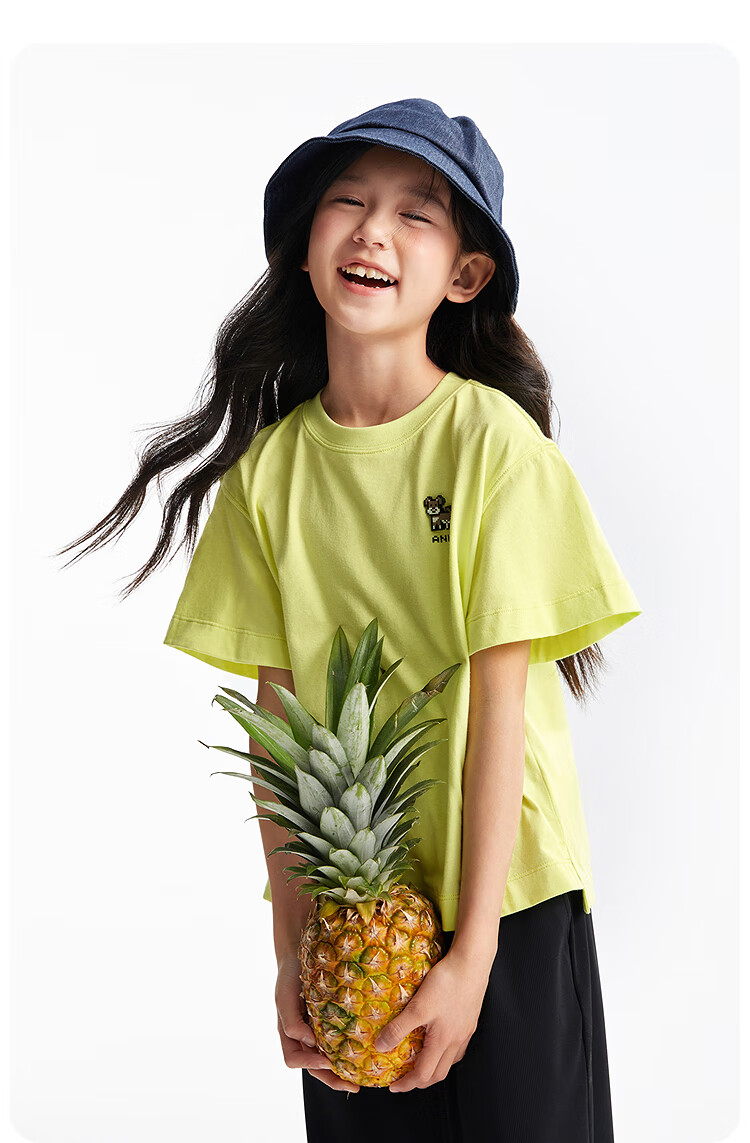 Annil Girls' Round Neck Short-Sleeve T-Shirt, 2025 Summer New Style, Pure Cotton, Casual, Moisture-Wicking, Breathable, Loose-Fitting, Fashionable 6