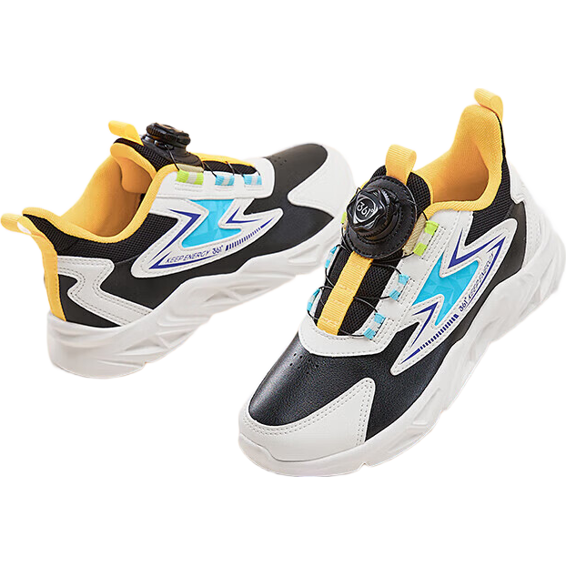 361° Children's Running Shoes, Autumn And Winter, for Boys And Girls Aged 3-14, Shock-Absorbing, Rotary Buckle, Leather Upper Sneakers, Black, Size 37