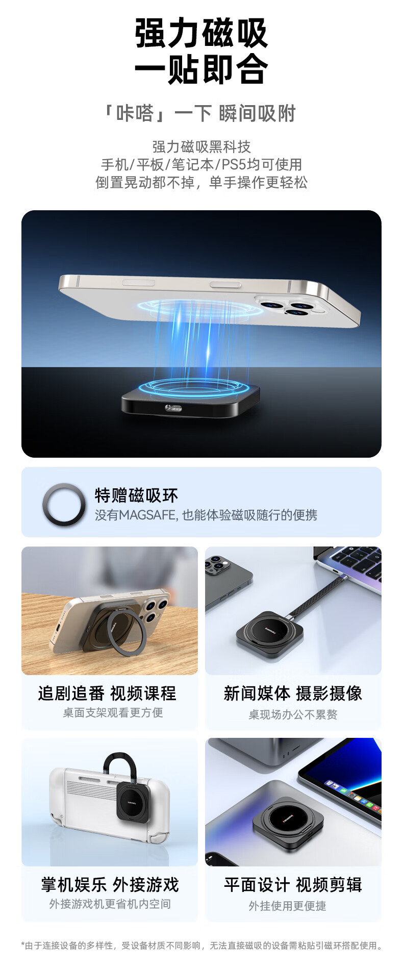 FANXIANG 1TB Magnetic Suction Portable Solid State Drive (PSSD), Direct Phone Connection, with Stand, USB3.2 High-Speed Reading 2000MB/S, Portable External Hard Drive PS2006 3