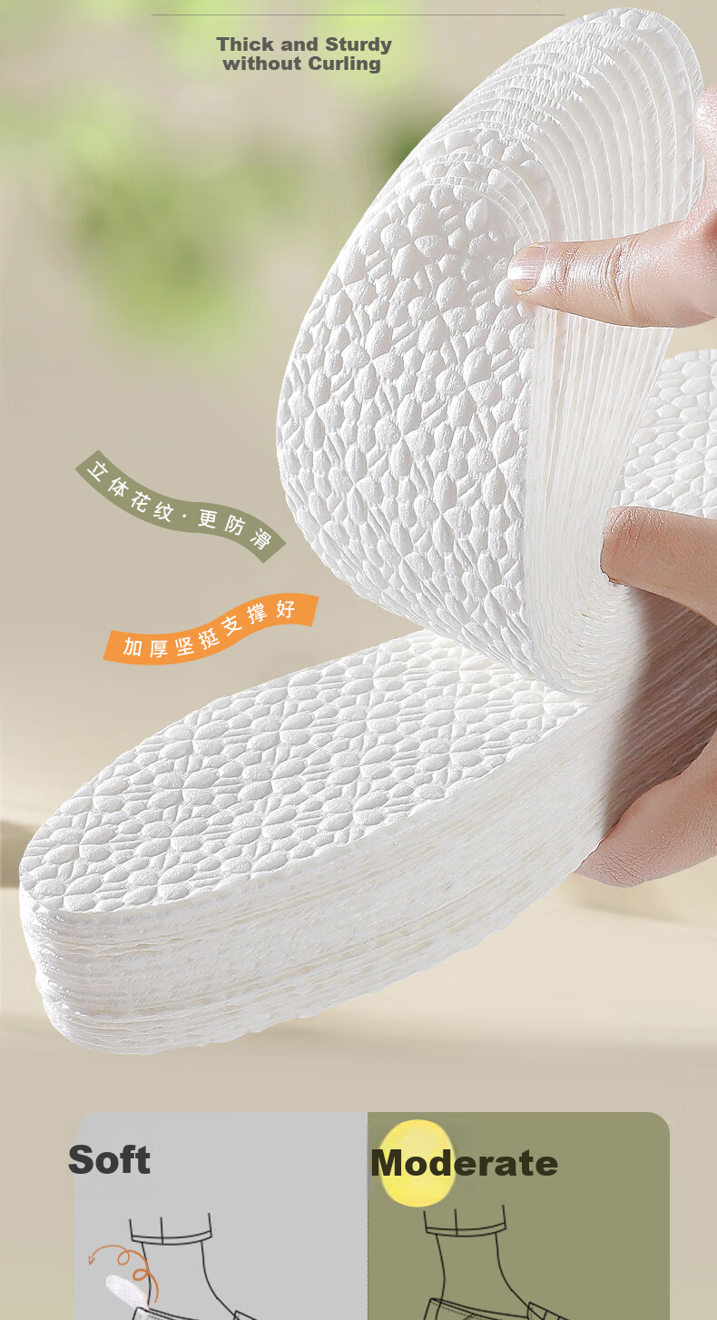 Nanjiren 20 Pairs High Polymer Disposable Insoles, Strong Sweat Absorption, Breathable, Non-Slip, Odor-Resistant, Comfortable, Thin, Barefoot, Military Training Size 41 8