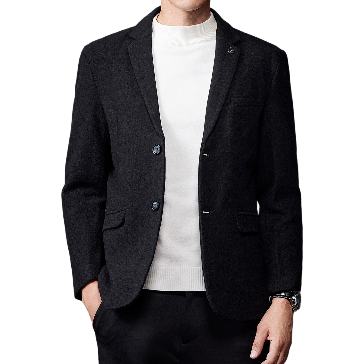ROMON Men's Wool Blend Blazer Spring Autumn Business Casual Professional Suit Jacket Formal Coat for Dad XF78 Black 4X