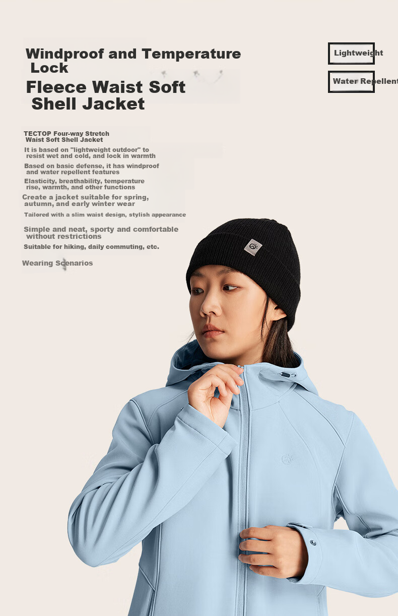 TECTOP Soft Shell Jacket, Fashionable Windproof Breathable Wear-Resistant Coat, Hooded Sports Windbreaker, Cloud Ink Black, M 3