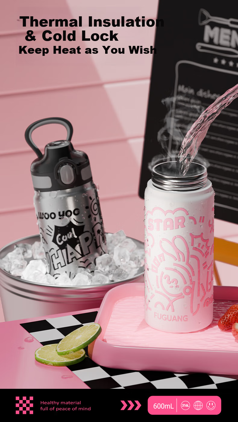 FGA Fuguang Straw Insulated Cup, 316L Stainless Steel, Large Capacity, for Men And Women, Students, School Use, Sports Water Bottle 8