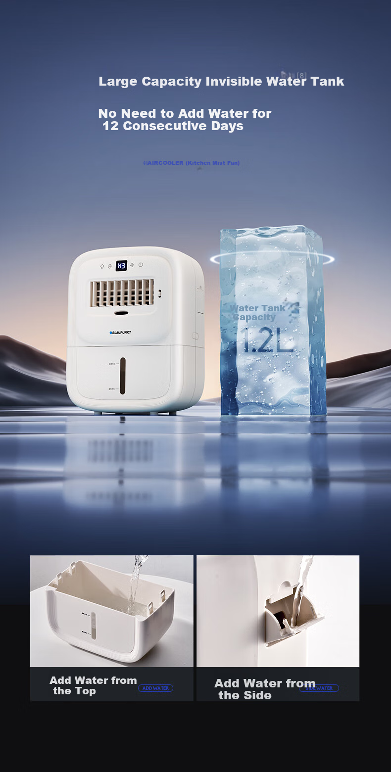 BLAUPUNKT Ice Mist Fan, Kitchen Electric Fan, Home Kitchen Cooling Device, Specialized Small Water-Cooled Air Conditioner Fan, Humidifying Fan, Cold Wind Machine, No Ice Crystal, Energy-Saving, Low Noise, Detachable And Washable, Wall-Mounted X6 15