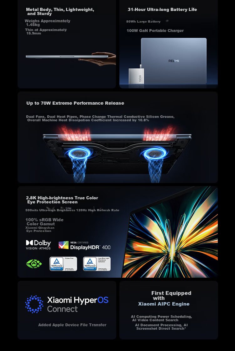 MI Notebook, Redmi Book Pro 14 2025 Thin And Light Laptop with High-Performance Intel Core 2nd Generation Ultra7, 32GB RAM, 1TB Storage 2