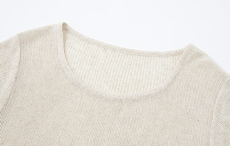 Demana Natural Linen Summer Elegant Round Neck Short Sleeve Loose Knit Top for Petite Women 20