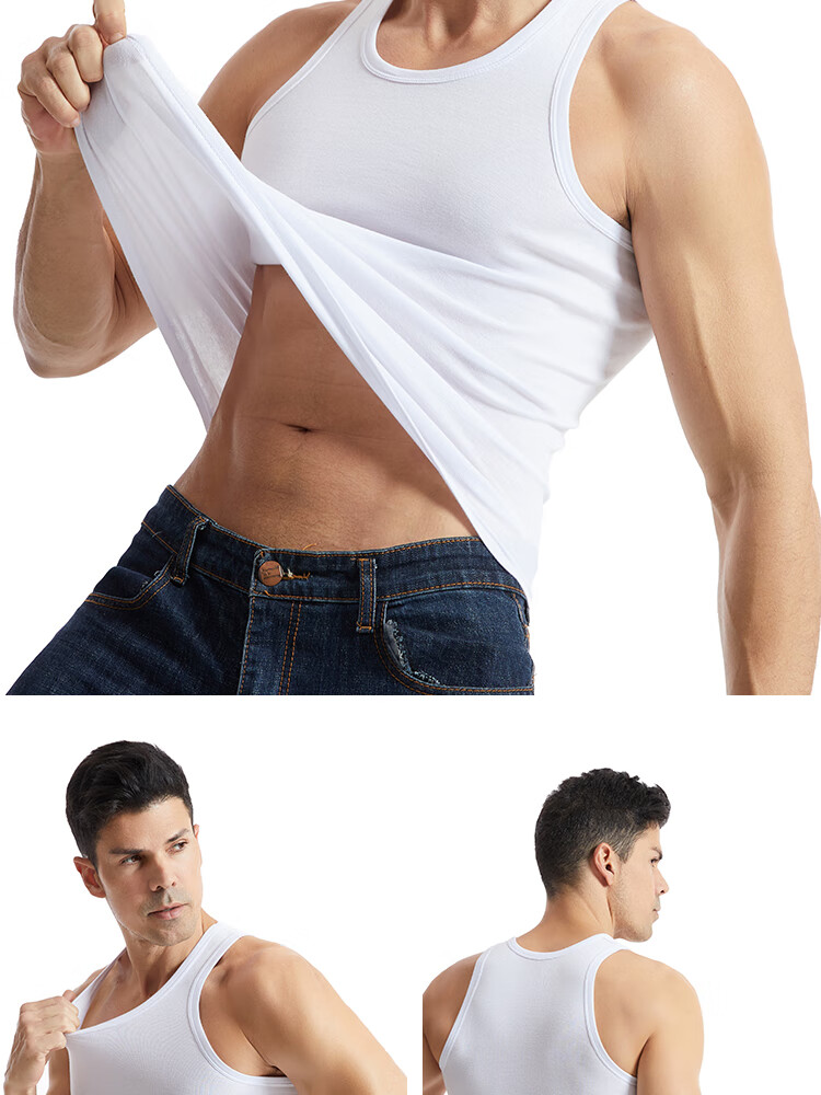 MiiOW White Pure Cotton Tank Top for Men, Summer Lightweight Undershirt, Large Size Loose Sleeveless Athletic Undershirt 9