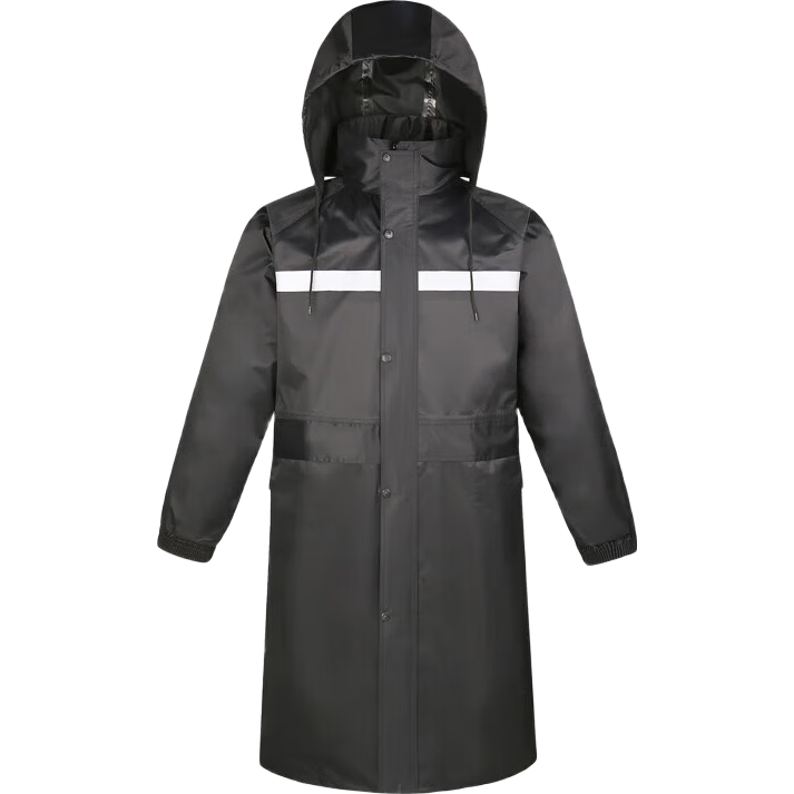 Caiyile Long Raincoat Adult Heavy Rain Flood Outdoor Construction Safety Reflective Work Rain Poncho Long Black 3XL