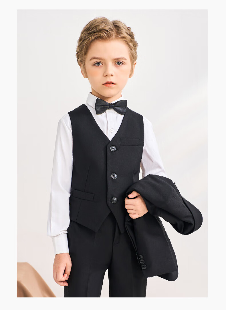 Romon Kids Suit Set Spring Autumn Boys Host Tuxedo Flower Boy Performance Outfit Black 170 19