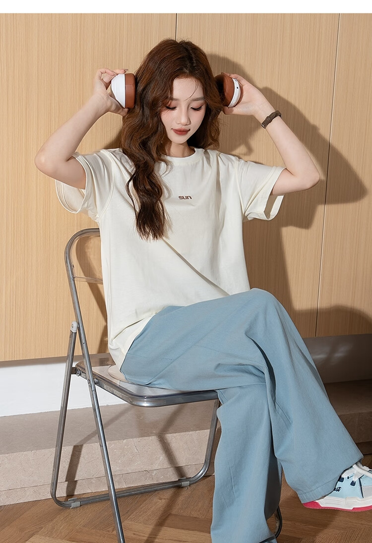 TonLion 2026 Summer Women's Front Chest Text Round Neck Fashionable Cute Short-Sleeve T-Shirt 7