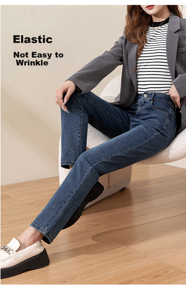 ESE-Y Women's Jeans, Spring And Autumn New High-Waisted Slimming Cigarette Pants Long Trousers, Denim Blue, Size 32 4