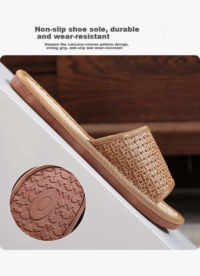 GUOLUOFEI Rattan Woven Sandals for Men And Women, Summer Grass Woven Bamboo Floor Soft Sole Non-Slip Men's Diamond Pattern Thick Sole 42/43 7