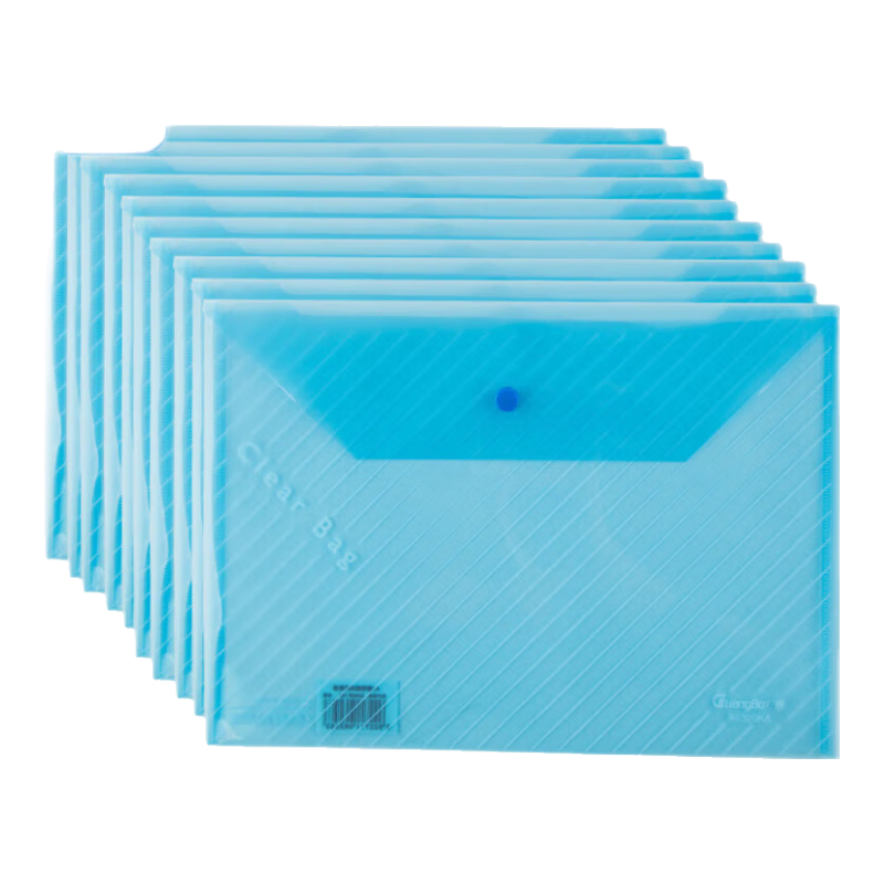 GuangBo A4 Button Closure File Folder, Twill Thickened Transparent Large Capacity Document Bag, Student Exam Paper Storage File Office, 20 Pieces Blue A6 32OA