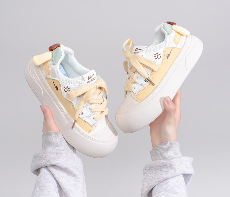 Warrior Women's Spring New Thick-Soled Casual White Sneakers 5022 Beige/Light Blue Size 35 12