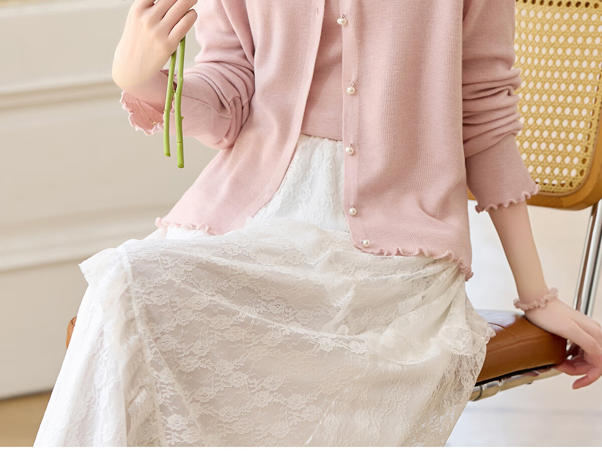 PinCai Knitted Cardigan for Women, Lace Design Inner Vest Two-Piece Set, Thin Knit Outer Jacket P52Z074 67