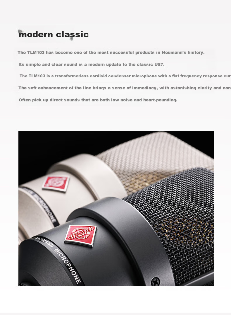 NEUMANN TLM103 Large Diaphragm Condenser Microphone, Imported from Germany, Professional Recording And Live Streaming Equipment, Cardioid Directional Pickup Pattern, Ultra-Low Noise 3