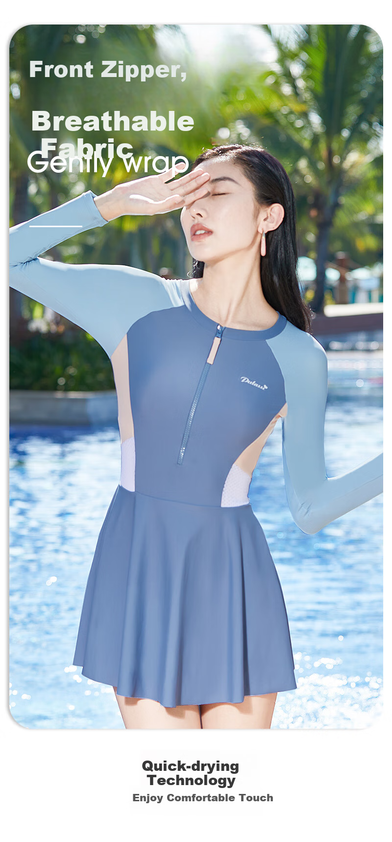 PULASSI One-Piece Swimsuit for Women, Waist-Cinching Slimming Tummy Control Quick-Dry Hot Spring Swimwear, Cloud Blue, Size L 5