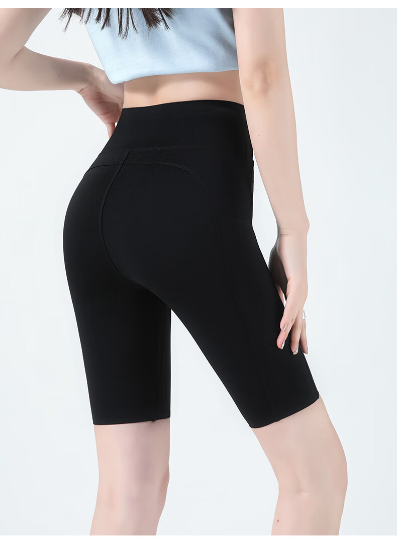 Miiow Women's Five-Point Pocket Shark Shorts Summer Thin High-Waist Tummy Control Hip-Lifting Cycling Yoga Leggings Shorts 17