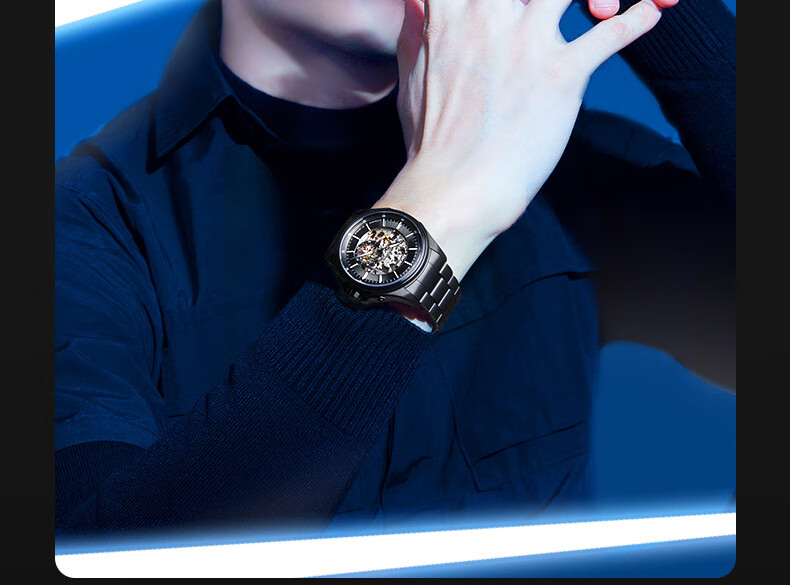 EBOHR Explorer Watch for Men, Glossy Black Skeleton Mechanical Watch, Birthday Gift for Men, Holiday Present, Model 51280215, Gift for Boyfriend 18