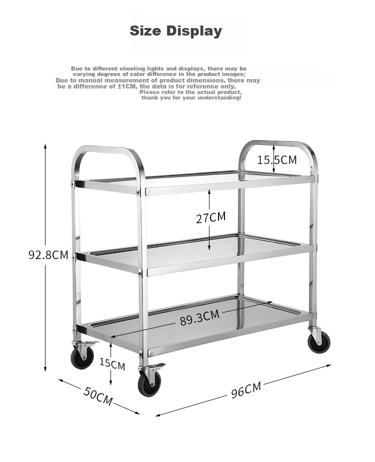 Ourunzhe Stainless Steel Mobile Food Delivery Cart, Push-Pull Serving Cart for Hotels And Restaurants, Beverage Trolley, Large Size 95*50*92.8cm 3
