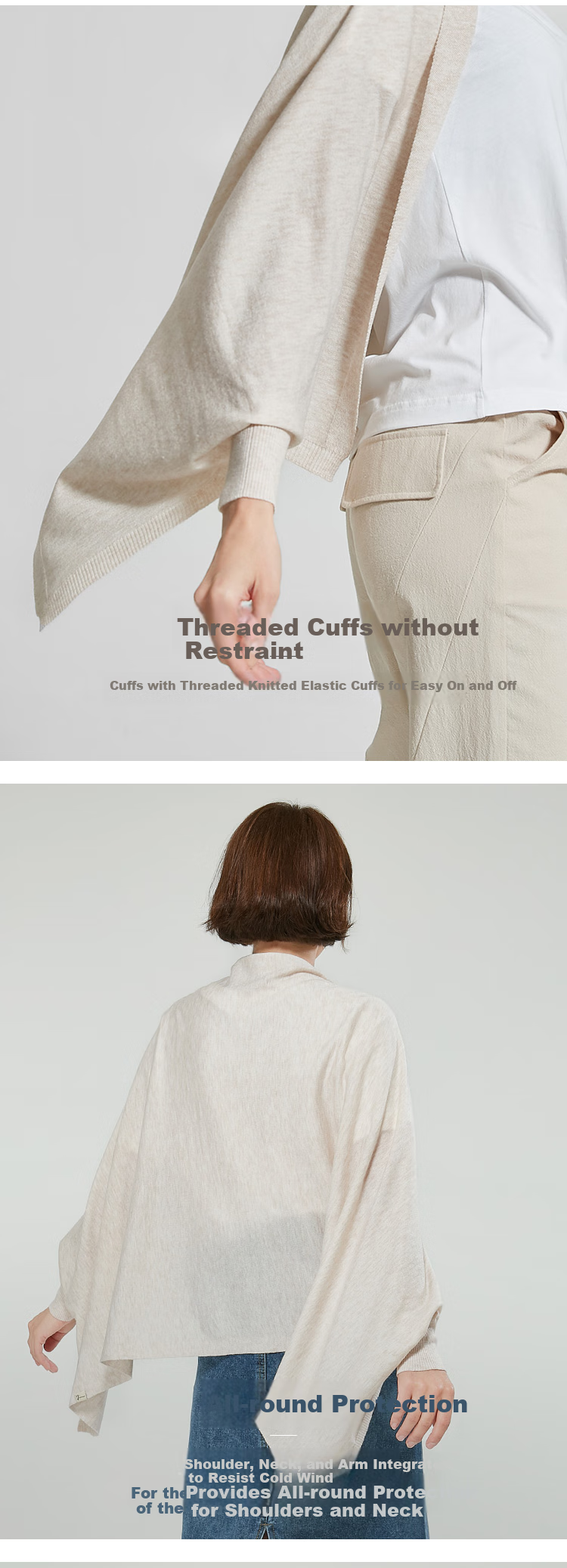 JIUMU Lightweight Wool Shawl for Women, Elegant Outer Layer, Summer Air-Conditioned Room Office Warm Wrap 2