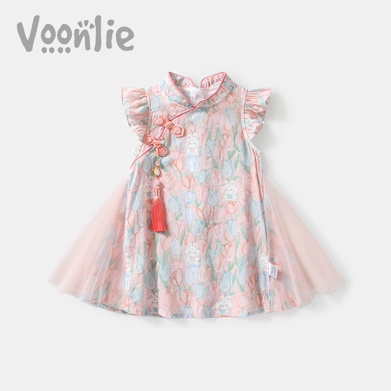 VOONLIE Girls' Summer Dress, 2026 New Style Children's Princess Dress, Qipao, Hanfu, Baby's First Birthday Party Dress, Summer Seaso