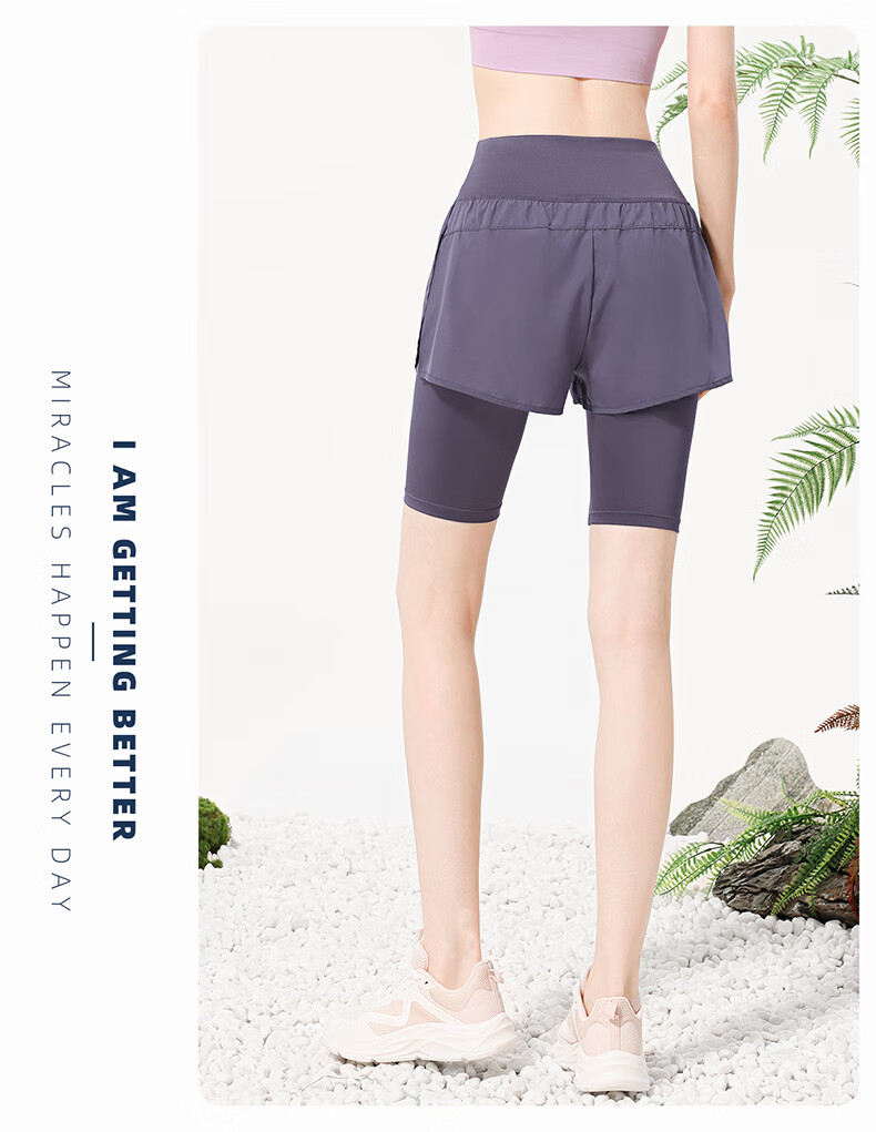 CAMEL Faux Two-Piece Quick-Dry Women's Sports Pants, Elastic Running Fitness Shorts, Y24BA4L0037M, Misty Gray, L 12