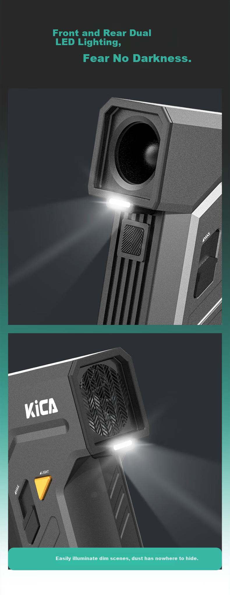 KICA Handheld Fan Turbo Hurricane Edition High-Speed USB Mini Rechargeable Powerful Outdoor Small High Wind Fan with LED Light Silver Gray 10