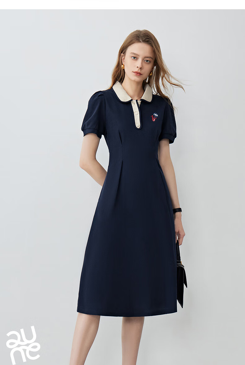 Chuyu Polo Collar Dress with Waist-Cinching Slimming Effect for Women, New Summer 2025 A-Line Short-Sleeve T-Shirt Midi Skirt, Gray, Size S 24