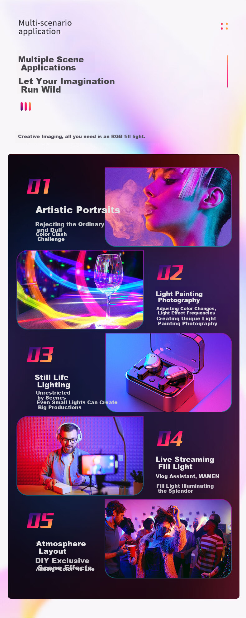 MAMEN Fill Light SL-C02, Full-Color RGB Dual-Temperature Portable Handheld Light, Camera Phone Live Streaming Photography Micro-Drama Short Video Pocket Atmosphere Soft Light 4