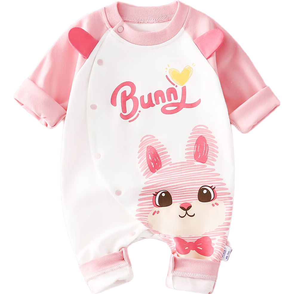 DUOXILUK Baby Spring Romper, Newborn Clothes for Boys And Girls, All-Season Long-Sleeve Bodysuit, Pink Striped Rabbit Pattern, 59cm