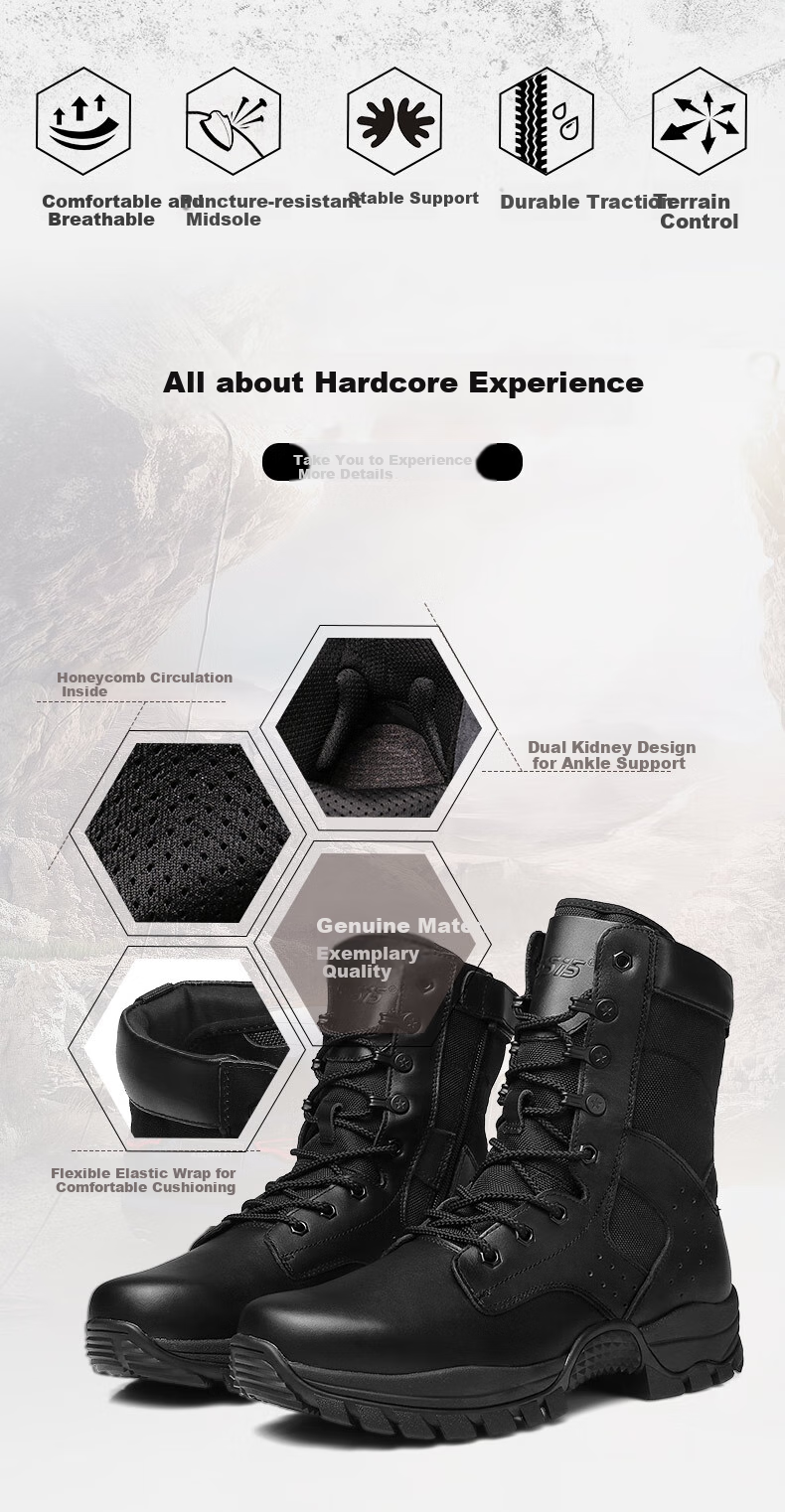 Qiangren Men's Boots, Jihua 3515 Original Sports Boots, Top-Layer Cowhide Outdoor Hiking Boots, Black Training Boots, Black, Size 39 3