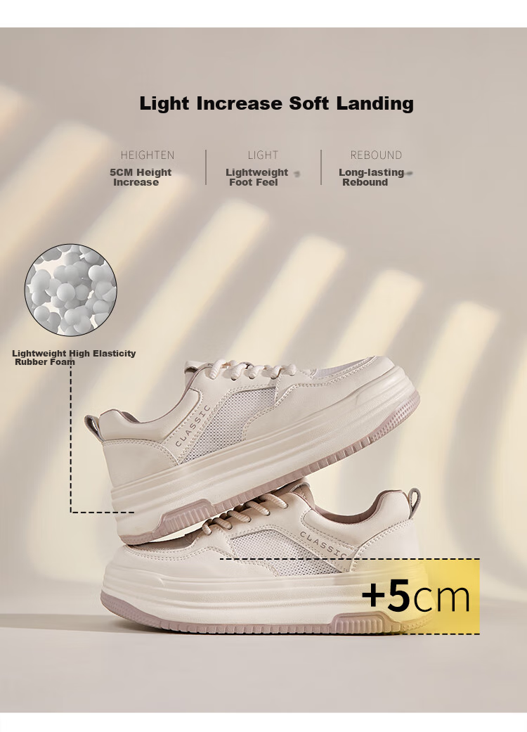 ZHR White Sneakers for Women, Summer Mesh Breathable Shoes, Thick-Soled Heightening Lightweight Skateboard Shoes for Women, AH516E, Beige, Size 37 4