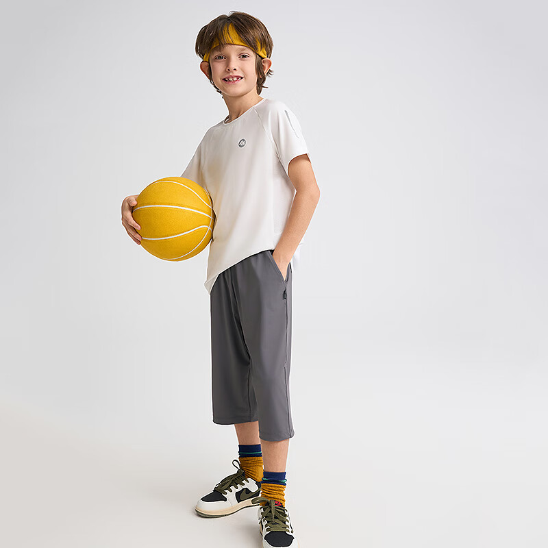 Aimer Kids Cool Sun Protection Class A High-Elastic Sports Pants for Boys And Girls, Wide-Leg Trousers - Seven-Point Shorts - Dark Night Gray 130