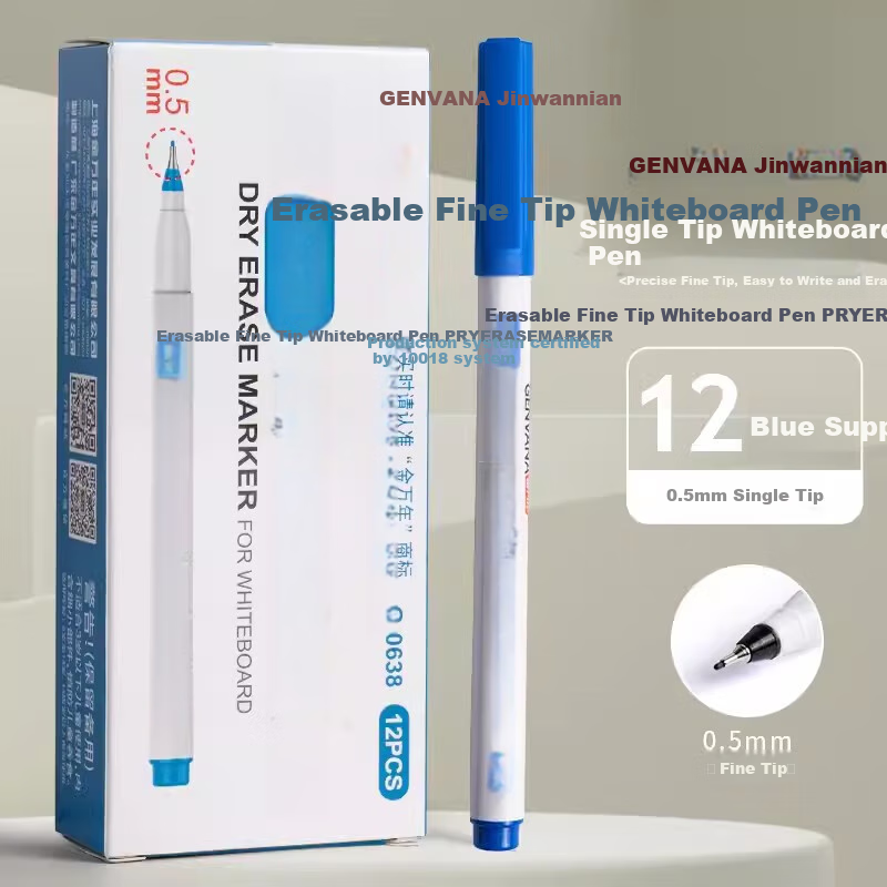 Genvana 0.5mm Ultra-Fine Blue Erasable Whiteboard Marker, Fine Tip for Office, Teaching, Meetings, Specialized Drafting G-0638