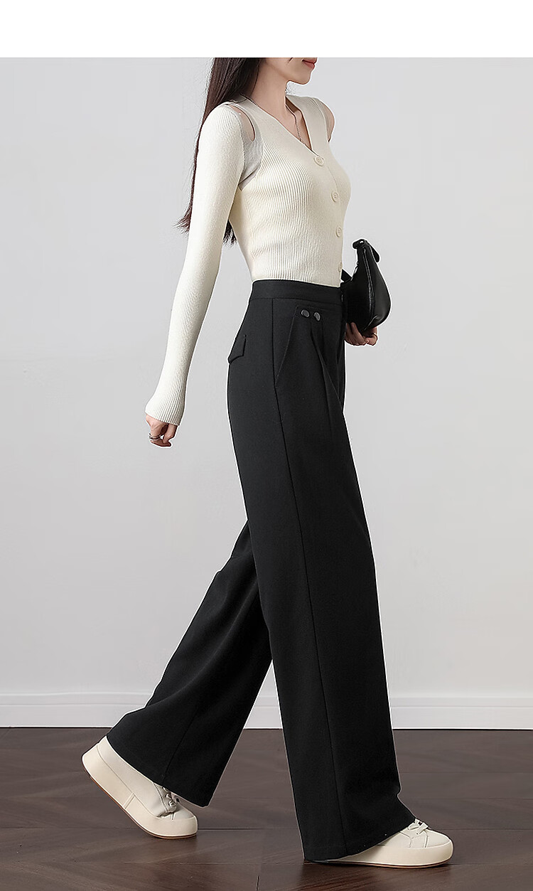 DME "Unconditionally Inclusive Leg Shape" Autumn Minimalist Design Patchwork Pleated Hem Decorative Button Straight Tube Concealed Meat Casual Pants 16