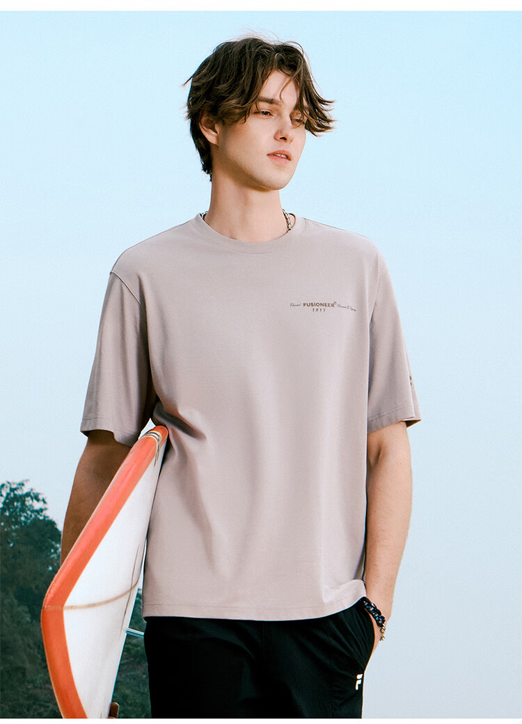 FILAFUSION Fila Trendy Men's Knitted Short Sleeve Shirt Summer Fashion Casual Loose T-Shirt 6