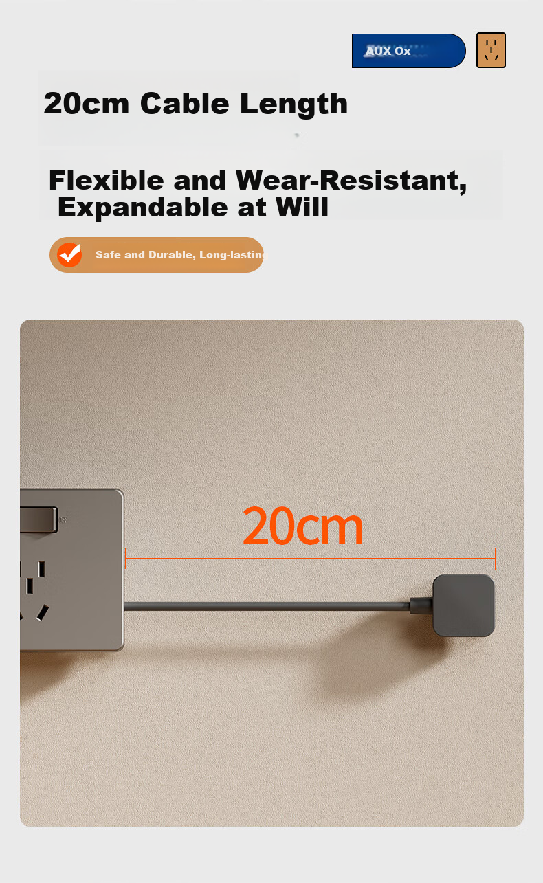 Aokesi Extension Socket with Power Cord, Multifunctional Bedroom Wall Extension Converter Socket, Kitchen Power Strip, Gray 7