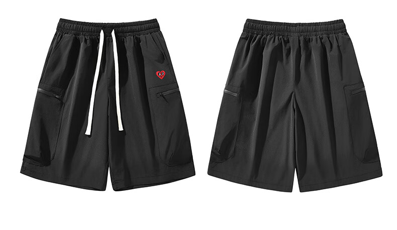 Charles Peach Heart Men's Summer Loose Casual Comfortable Breathable Drawstring Shorts with Large Pockets Black L 16