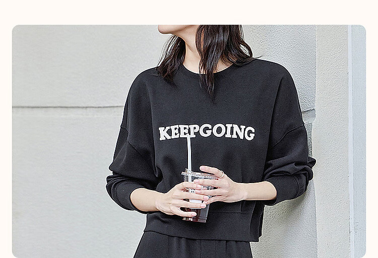 Demana 250G Pique Air Layer Spring Lightweight Warm Letter Embroidered Sweatshirt Set Split Short Two-Piece Women 2