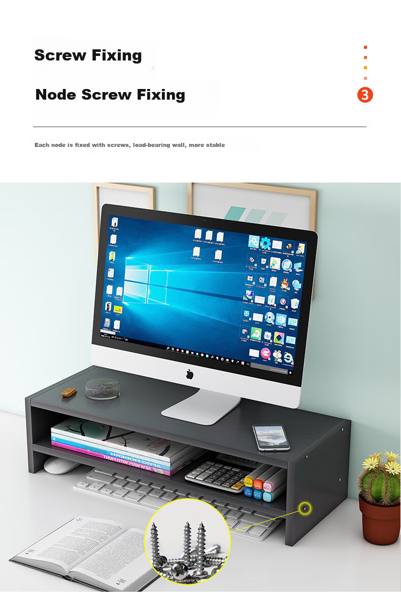 Shuranjia Computer Monitor Riser Stand, Desktop Organizer Shelf, Multifunctional Walnut Color, 02-6 4