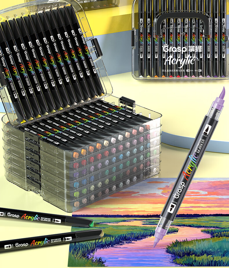 Dual-Head Acrylic Marker 60 Colors Ink Control Extended Double Tube Watercolor Pen Layering Drawing Essential for Students Outdoor Sketching Children's Day Gift 2