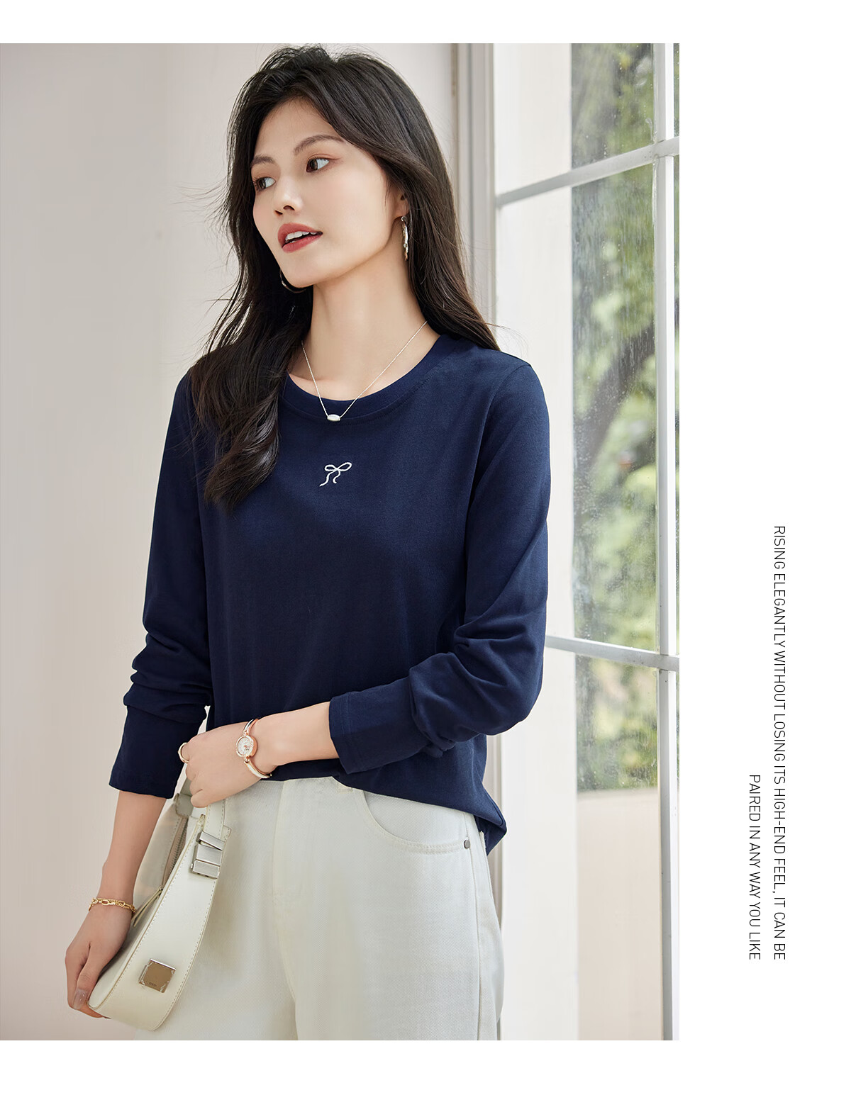 Taxiang Women's Short-Sleeve T-Shirt, Round Neck, Casual Versatile Embroidered Top, Ladies' T-Shirt, Simple Short-Sleeve Undershirt T143T1390 33