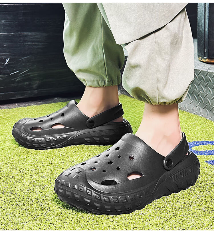 RENBEN Perforated Shoes, Unisex Sandals, Casual Dual-Use Beach Shoes, Closed-Toe Slippers, Indoor And Outdoor Non-Slip, 899 Green, Size 36-37 9